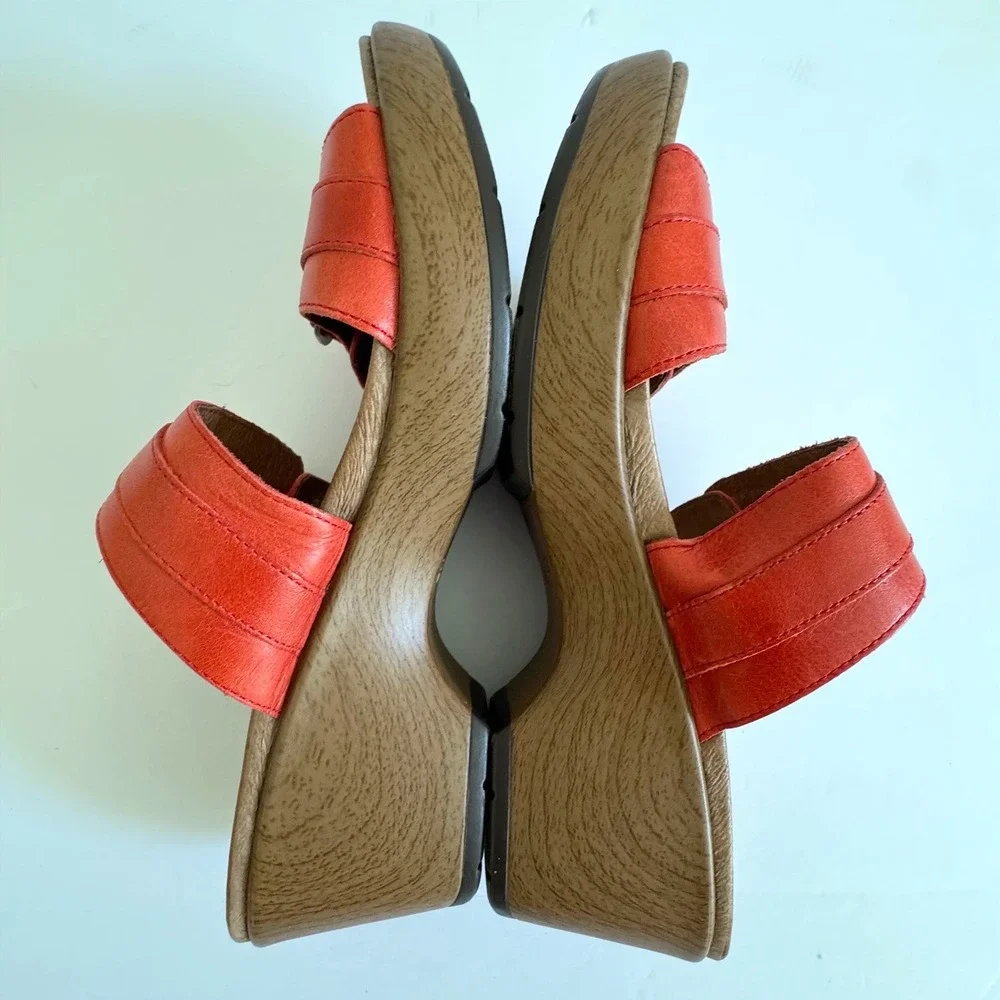 Dansko Jessie Coral Red Leather Clog Sandals Bohemian Chic Size EU/37